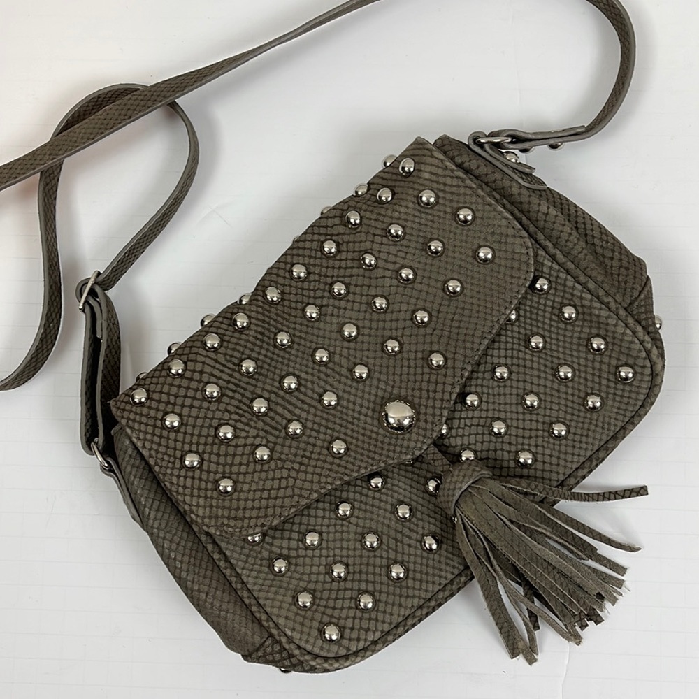 HYPE SUEDE STUDDED SHOULDER BAG